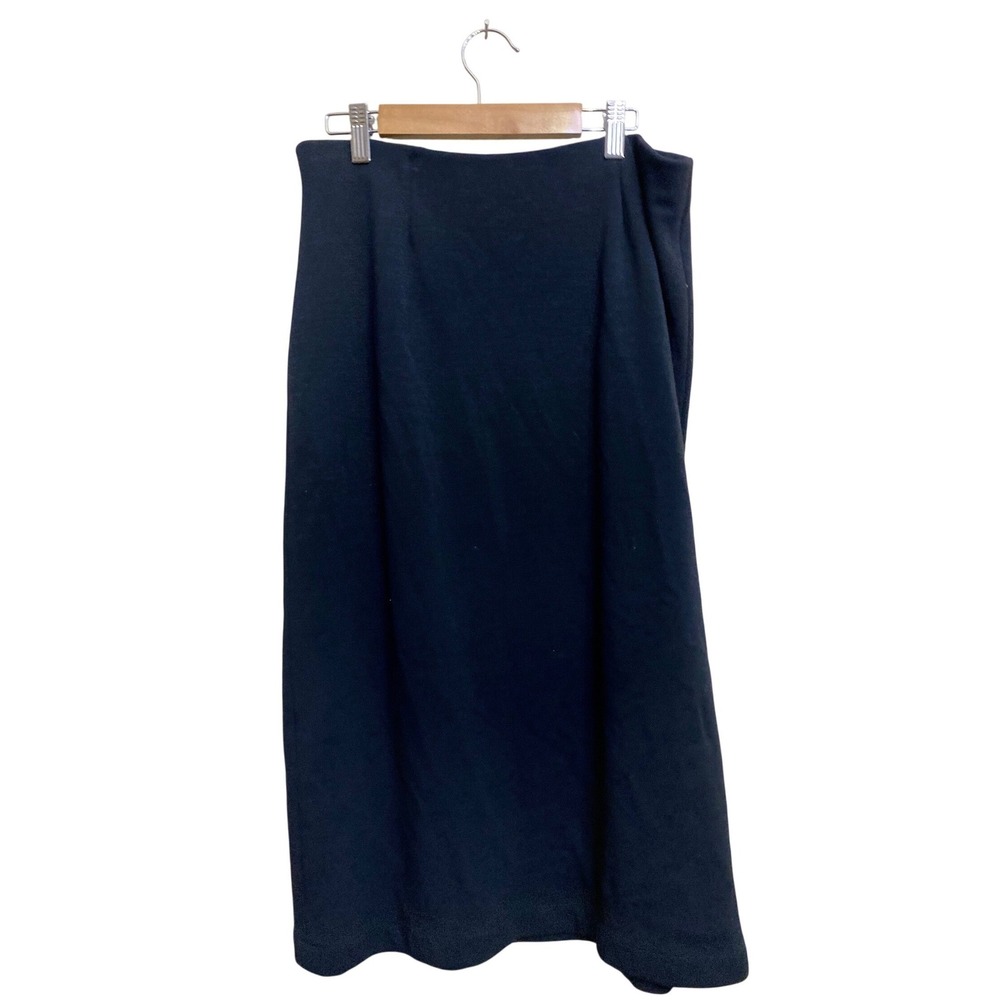 Eileen Fisher Black Knit Midi Skirt Italian Fabric Stretch Minimalist Womens S
